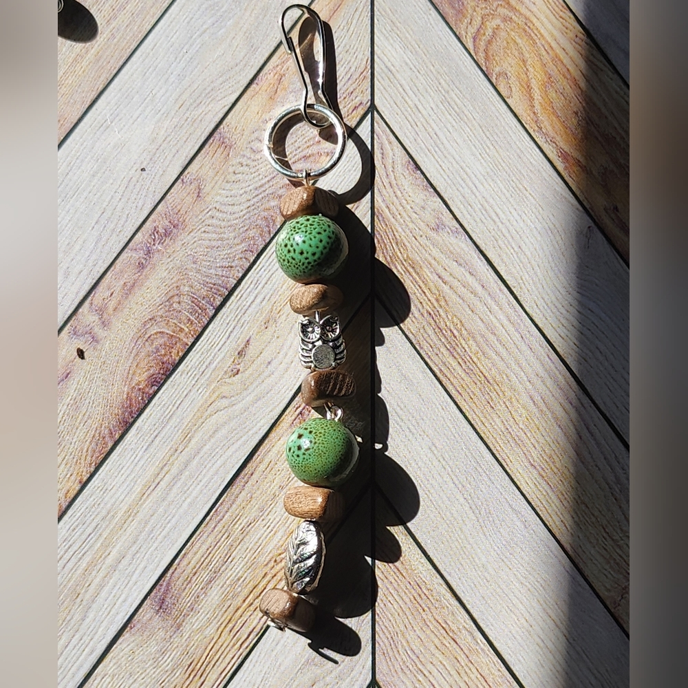 Green beaded owl Keychain